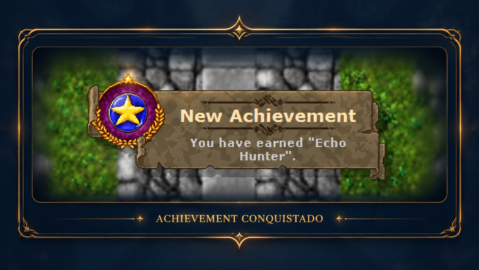 Popup real do Tibia: New Achievement — You have earned "Echo Hunter". Achievement conquistado.